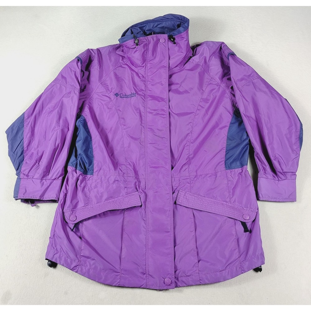 Vintage Columbia Jacket Womens Medium Purple Gizzmo Hooded Nylon Parka Ski 90s